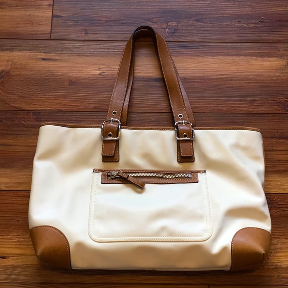 Coach Satchel Handbag Cream & Brown